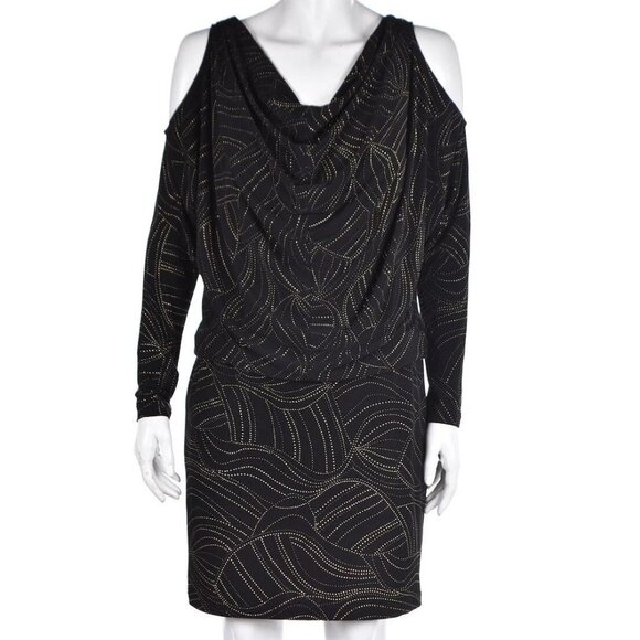 David Meister Black Cold Shoulder Dress Stretch Anti-Wrinkle Womens 6 - Picture 1 of 14